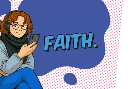 Grafik mit einer gezeichneten Person und dem Begriff Faith